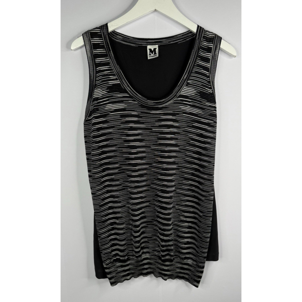 M Missoni Womens Sz S Striped Sleeveless Shell Sweater Black Designer Modern‎